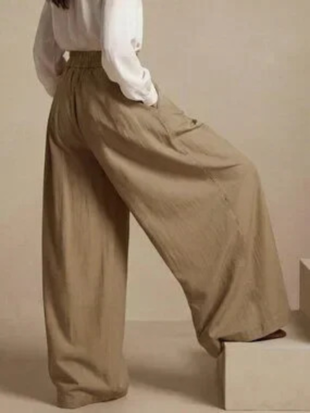 Khaki Casual Women's Loose Wide-Leg Pants - Picture 4 of 4